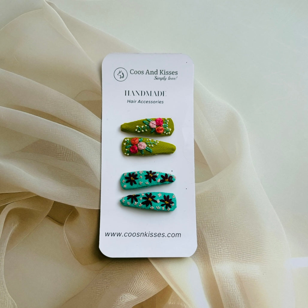 3D Embroidery Floral Hair Clips (Set of 2 Pairs)