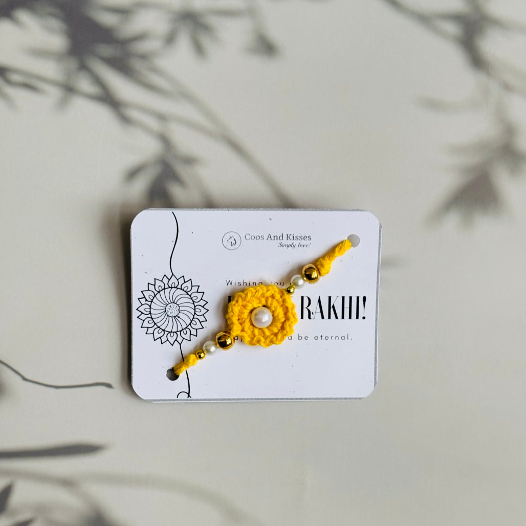 Handmade Crochet Rakhi – Yellow