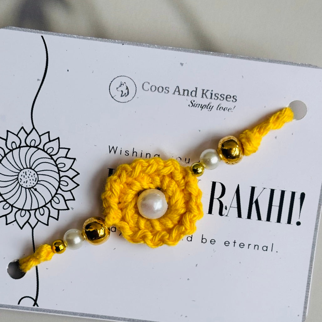 Handmade Crochet Rakhi – Yellow