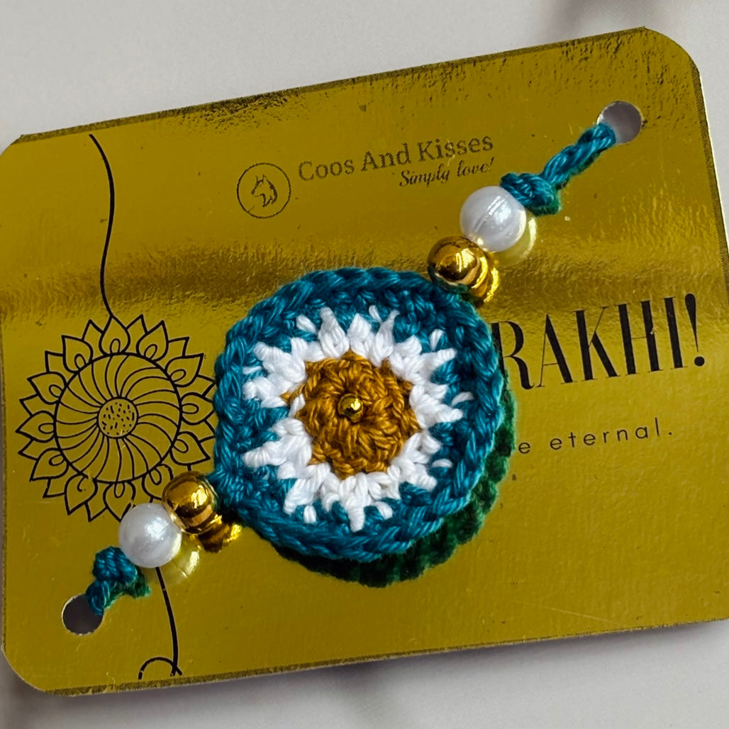 Handmade Crochet Dandelion Rakhi - Turquoise