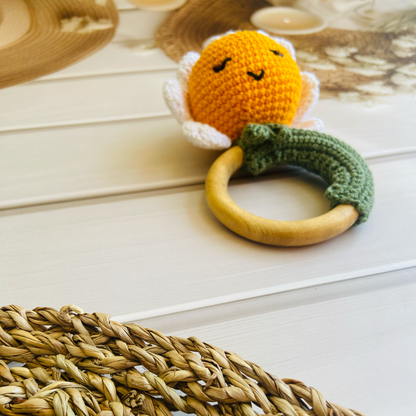 Handmade Daisy Rattle Teether (Mustard&White)