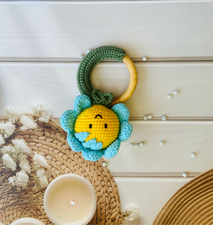 Handmade Daisy Rattle Teether (Yellow&Blue)