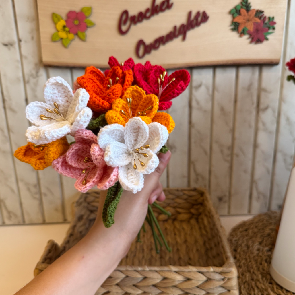 Sunset Glow Crochet Tulip Bunch