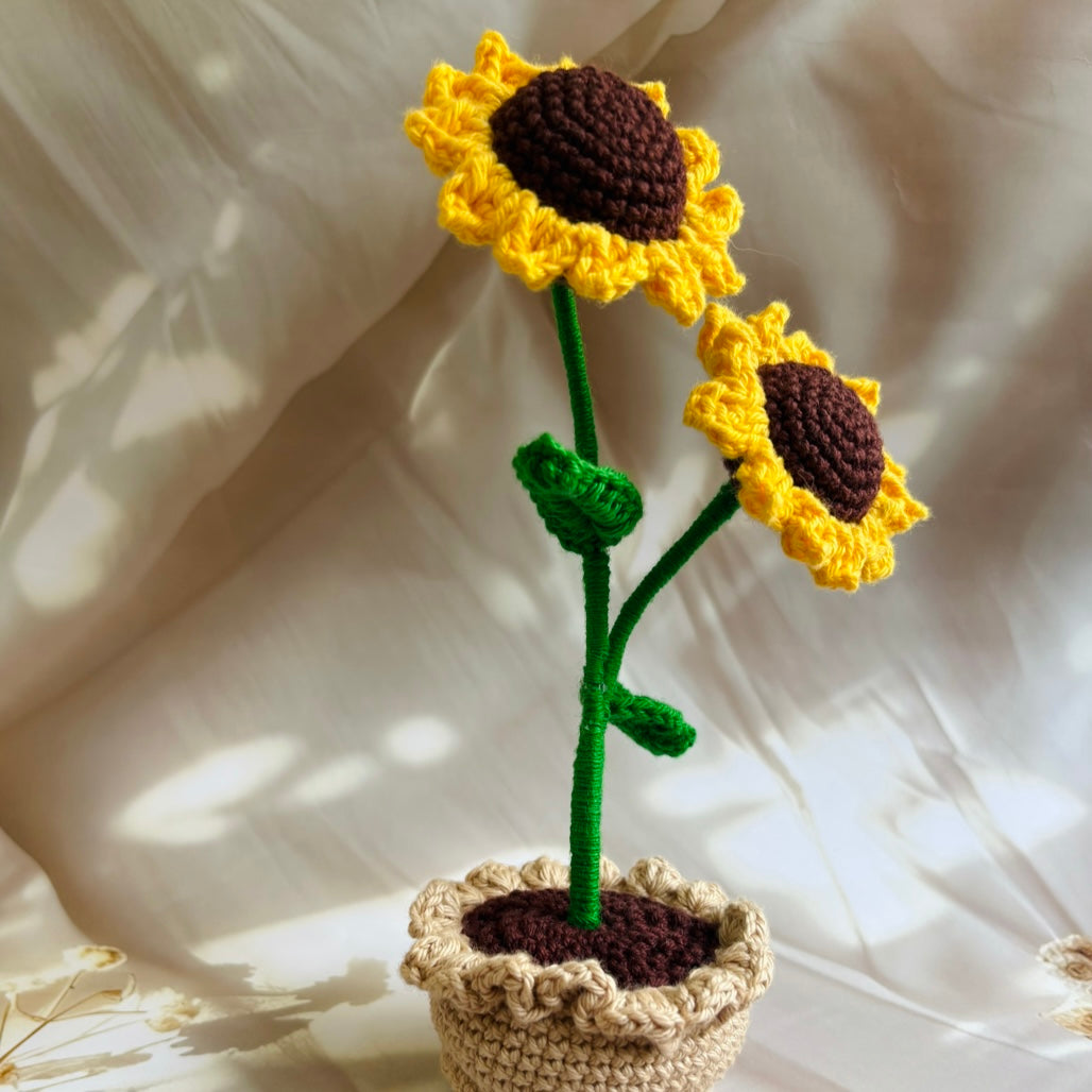 Handmade Crochet Sunflowers in Pot