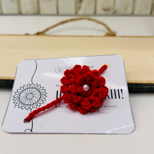Handmade Crochet Flower Rakhi – Red