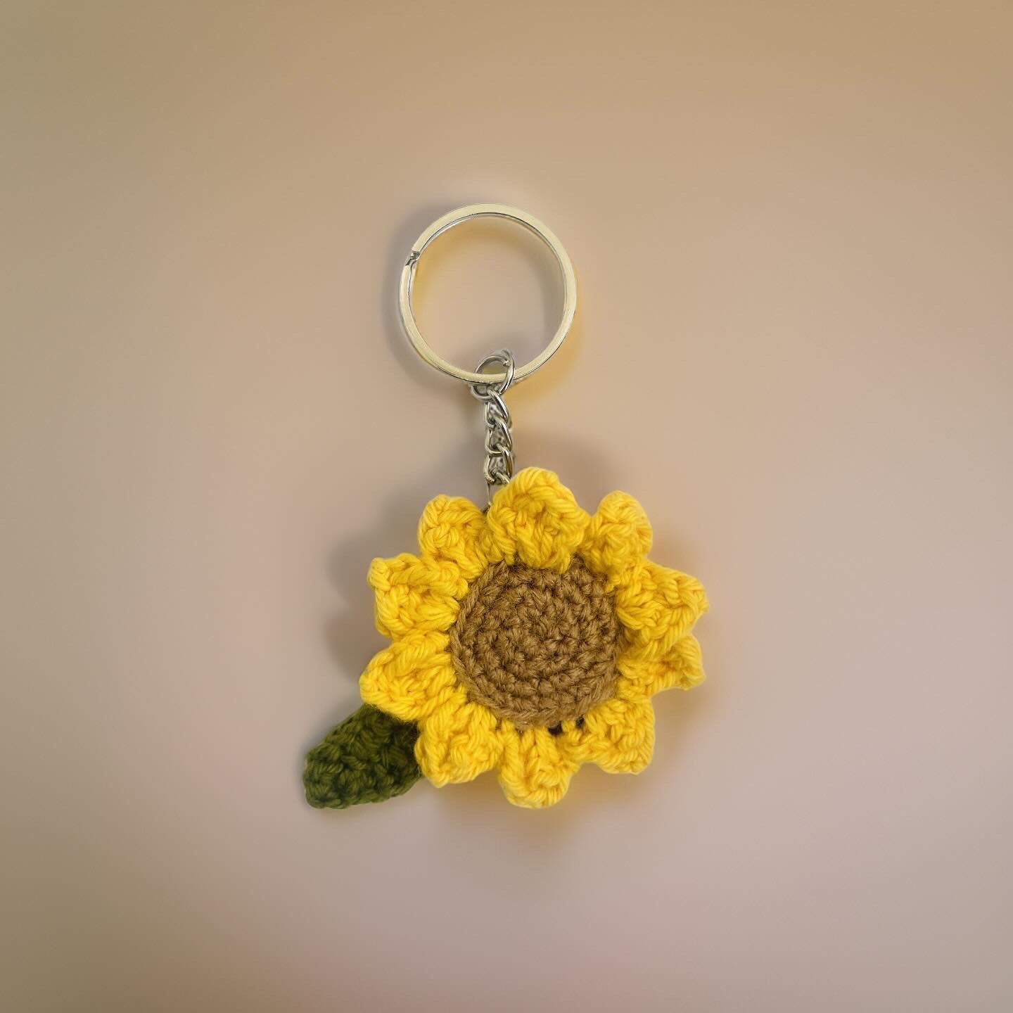 Crochet Sunflower Keychain with leaf