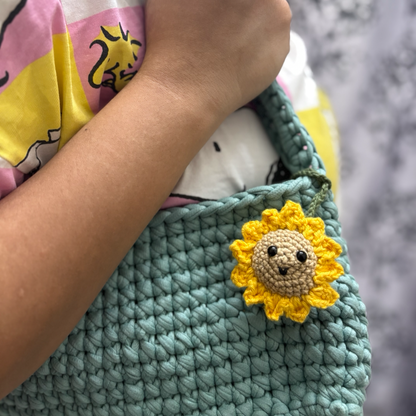 Handmade Shoulder Handbag with sunflower bag charm – 11 x 5 inches