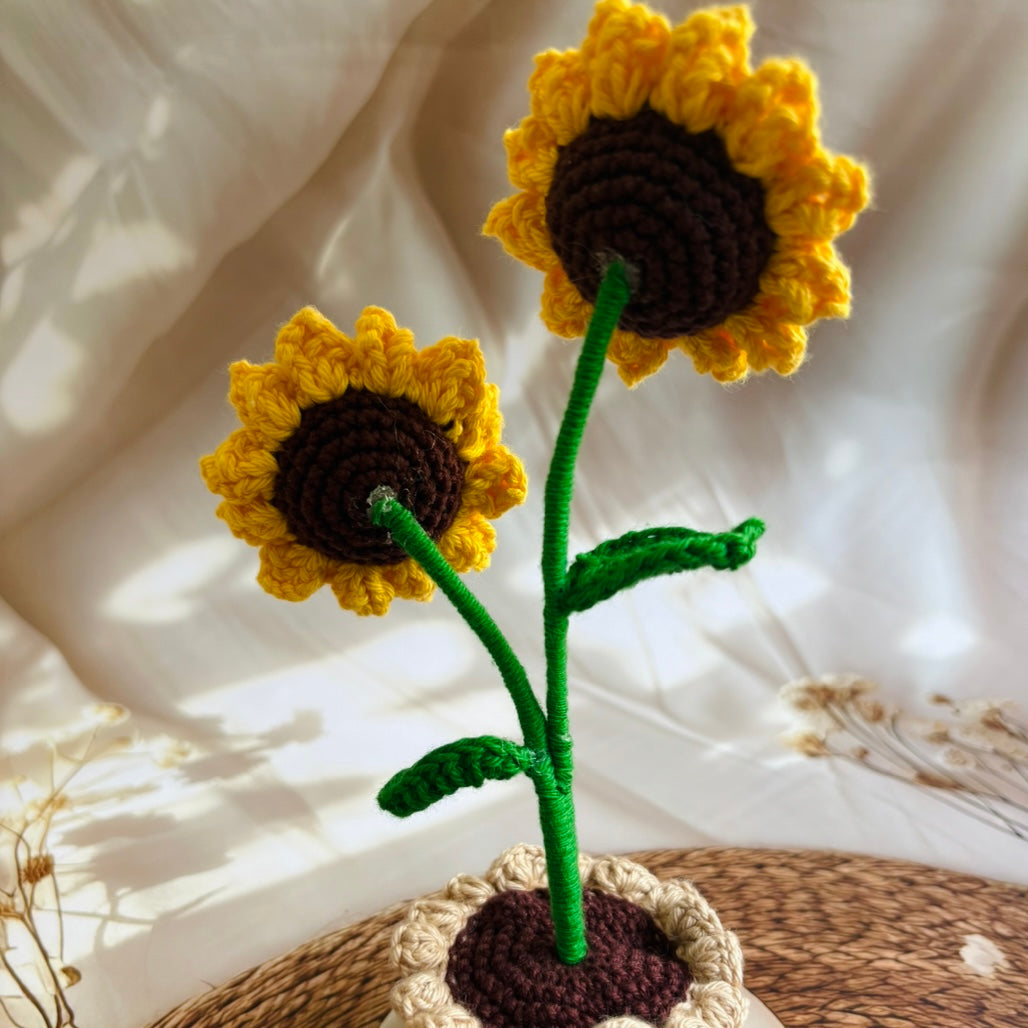 Handmade Crochet Sunflowers in Pot