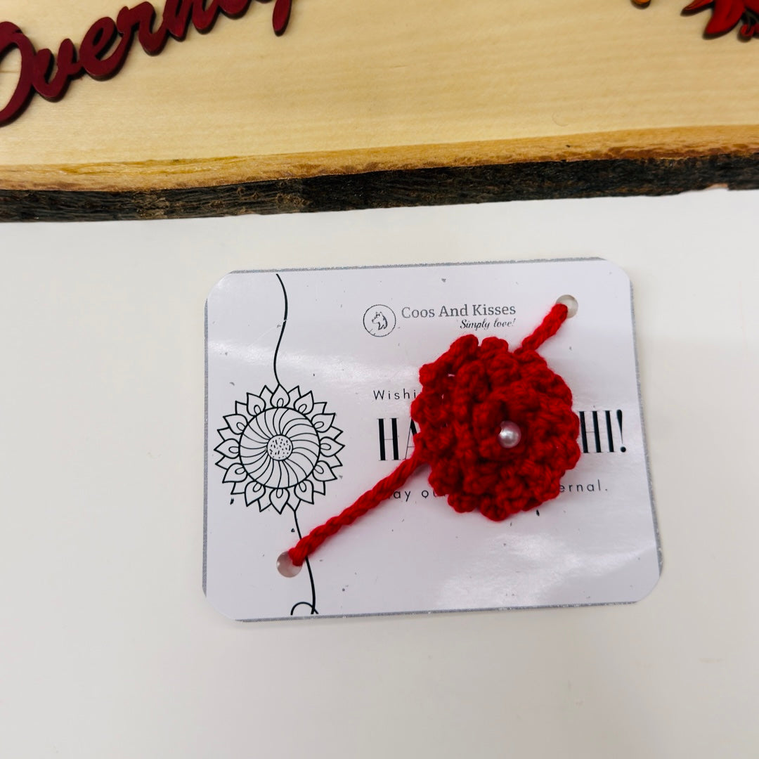 Handmade Crochet Flower Rakhi – Red