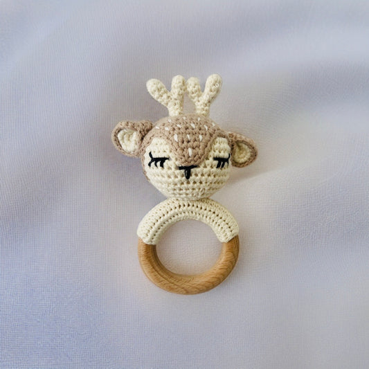 Crochet Reindeer Teether/Rattle Toy