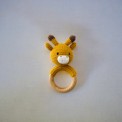 Crochet Giraffe Rattle Wooden Teether