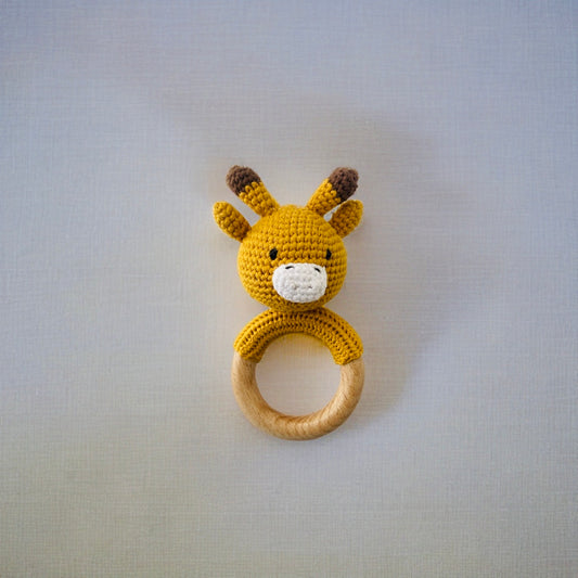 Crochet Giraffe Rattle Wooden Teether